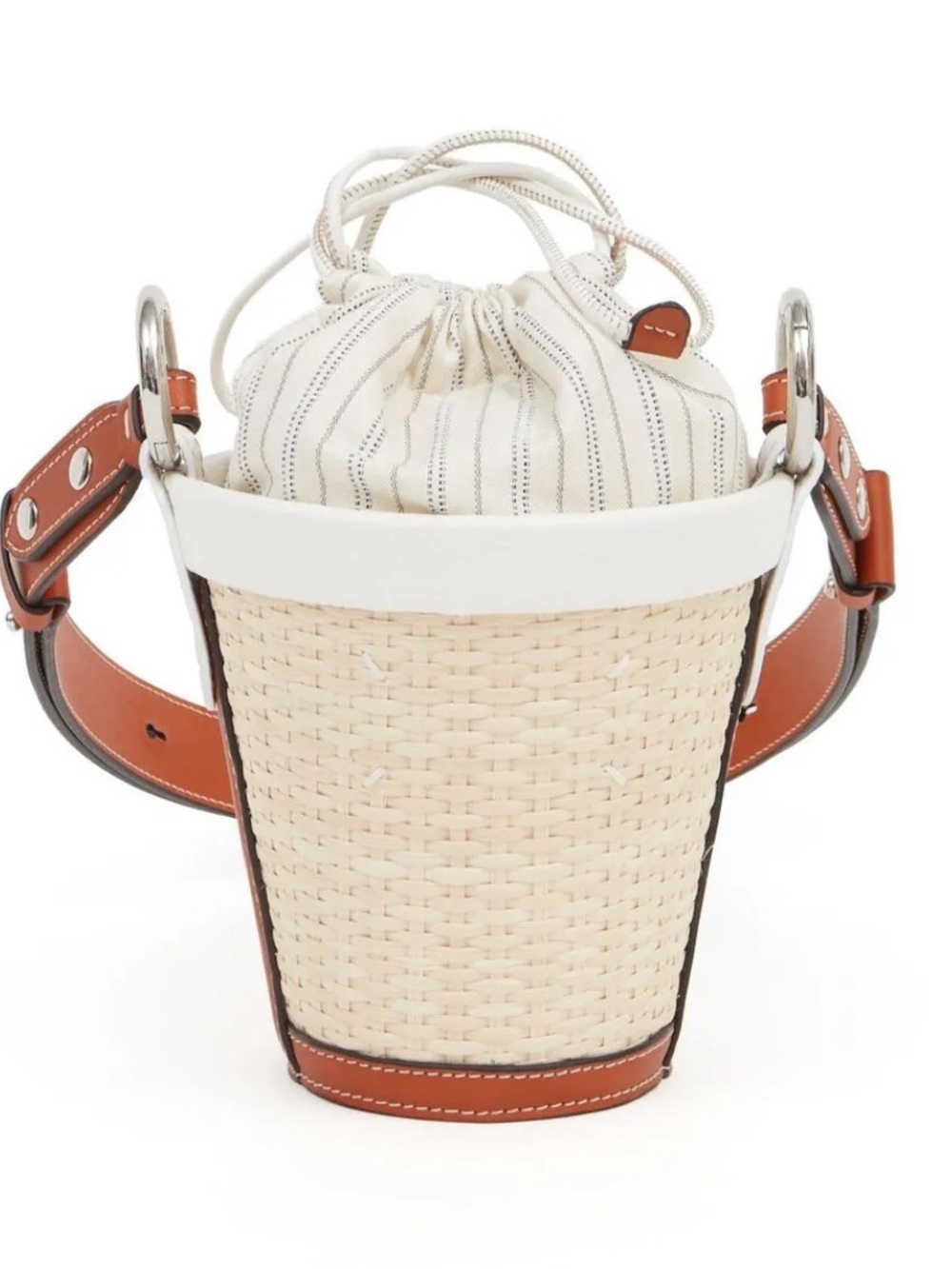 MAISON MARGIELA white  & Tan Woven Bucket Bag with Drawstring bag